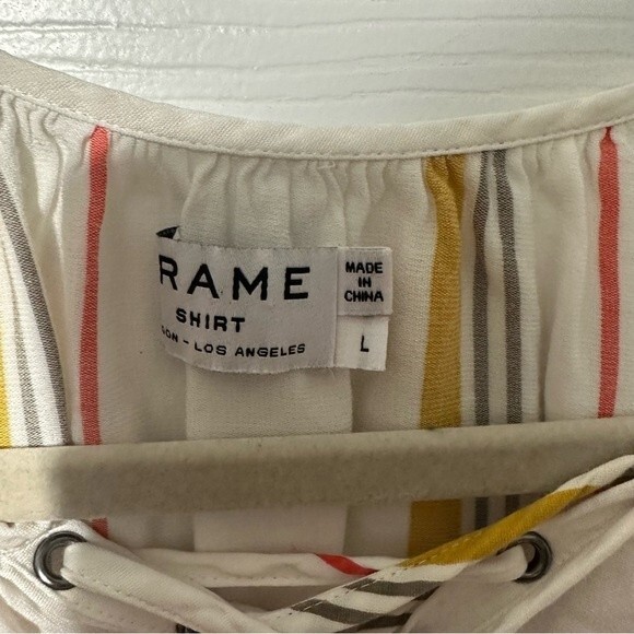 FRAME Le Raglan Lace Up Top in Saffron Summer Stripe Size L - Picture 4 of 6